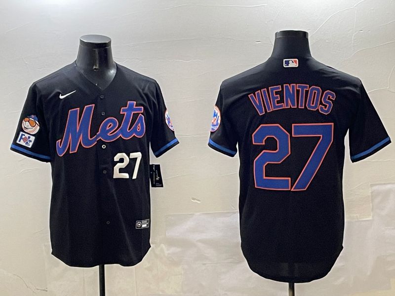 Men New York Mets #27 Vientos Black Game 2025 Nike MLB Jersey style 3